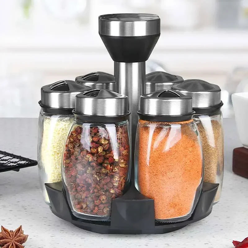 Rotating Glass Spice Jar Organizer